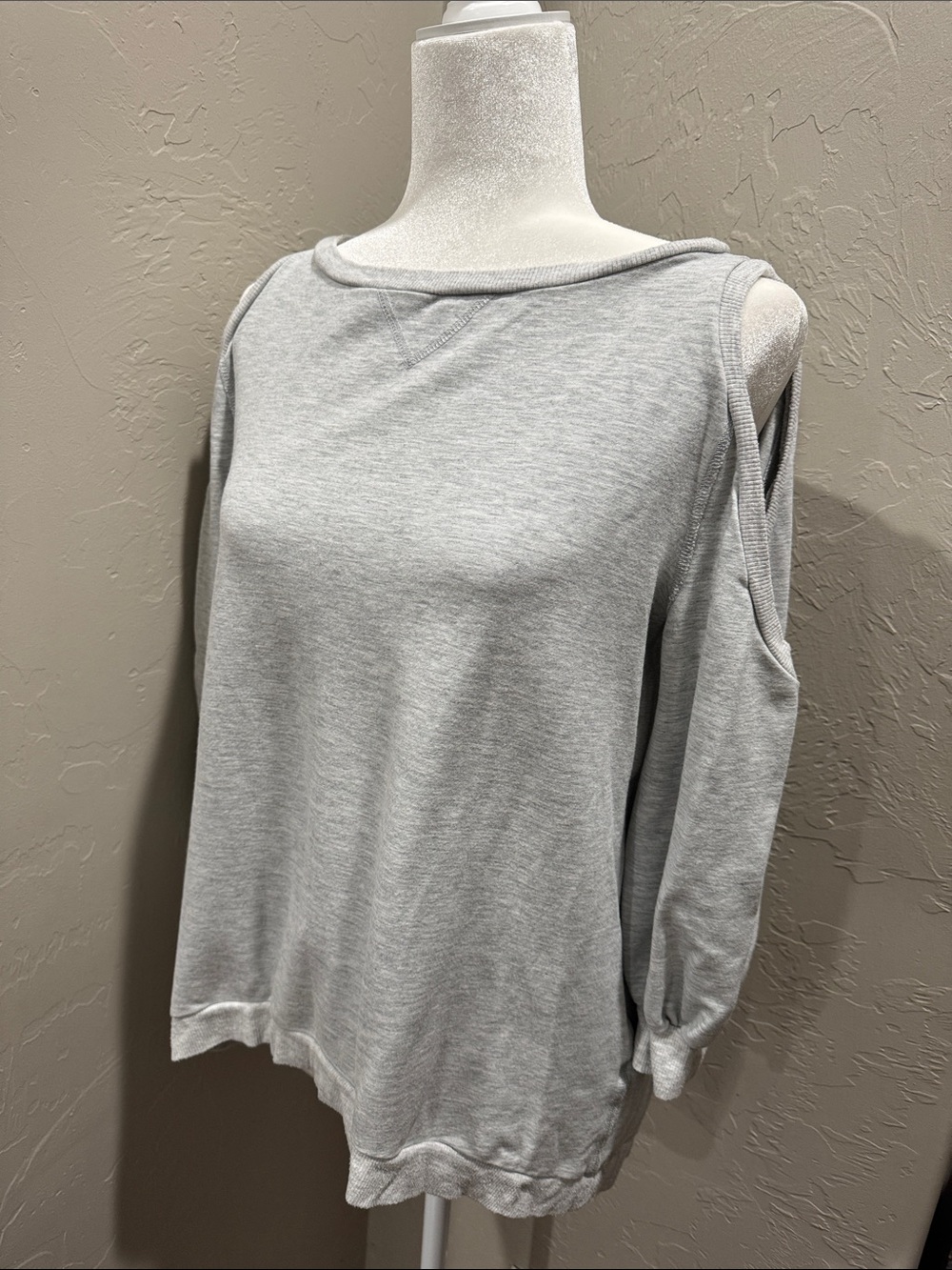 White House Black Market Light Gray Cold-Shoulder Sweatshirt